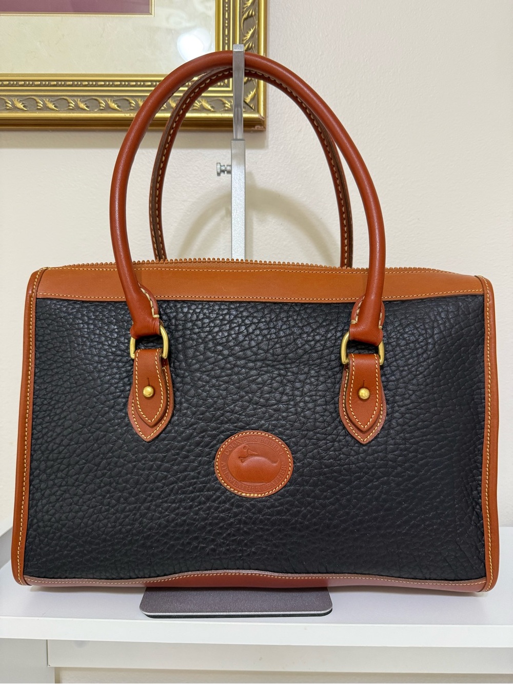 Vintage Dooney&Bourke Black and Brown Pebbled Leather Satchel